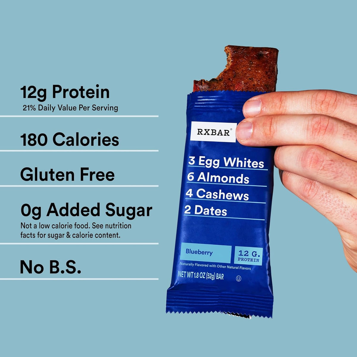 RXBAR Protein Bars, Protein Snack, Snack Bars, Blueberry, 18.3oz Box (10 Count)