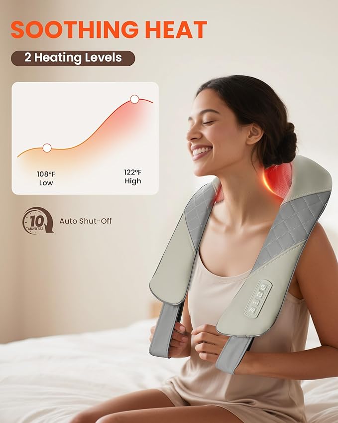 Cordless Neck Massager with Heat, Deep Kneading Neck Shoulder Massager for Pain, Shiatsu Back Massager Pillow, Gifts for Men, Women