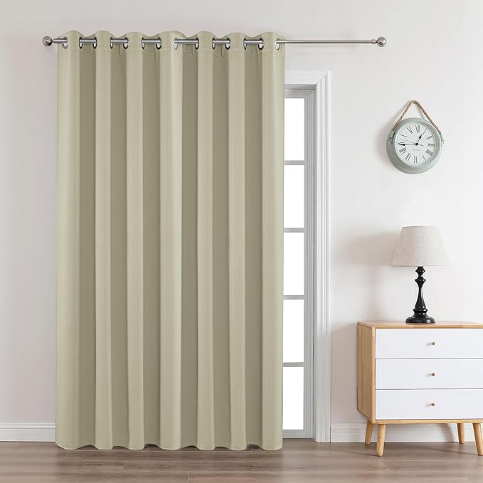 Joydeco Blackout Curtains 95 Inches Long 1 Panel, Thermal Insulated Long Curtains& Drapes 1 Piece, Room Darkening Grommet Drapes for Living Room Bedroom Window (W70 x L95 Inch, Light Beige)