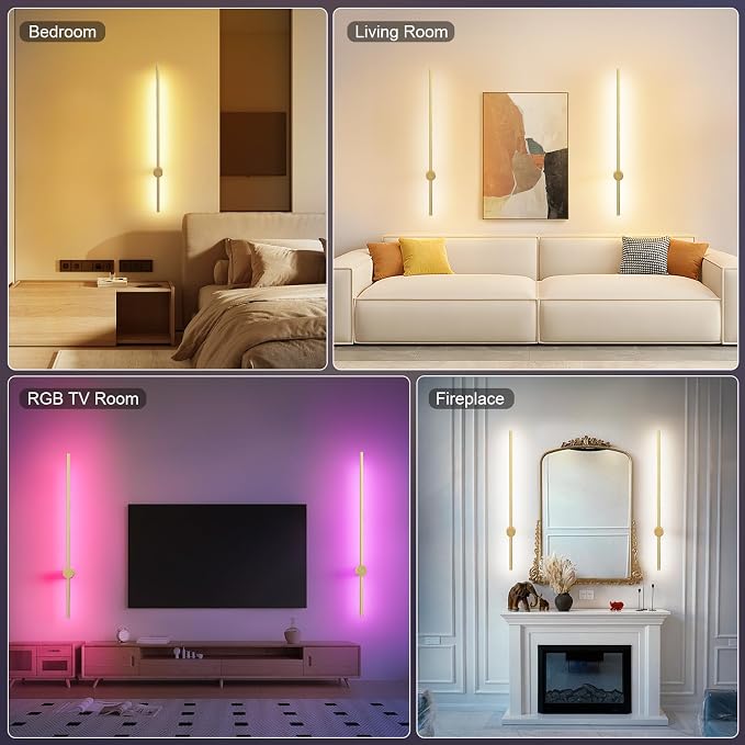 NIORSUN 35.4 Inch Battery Operated Wall Sconce Set of 2, 10 Colors Dimmable