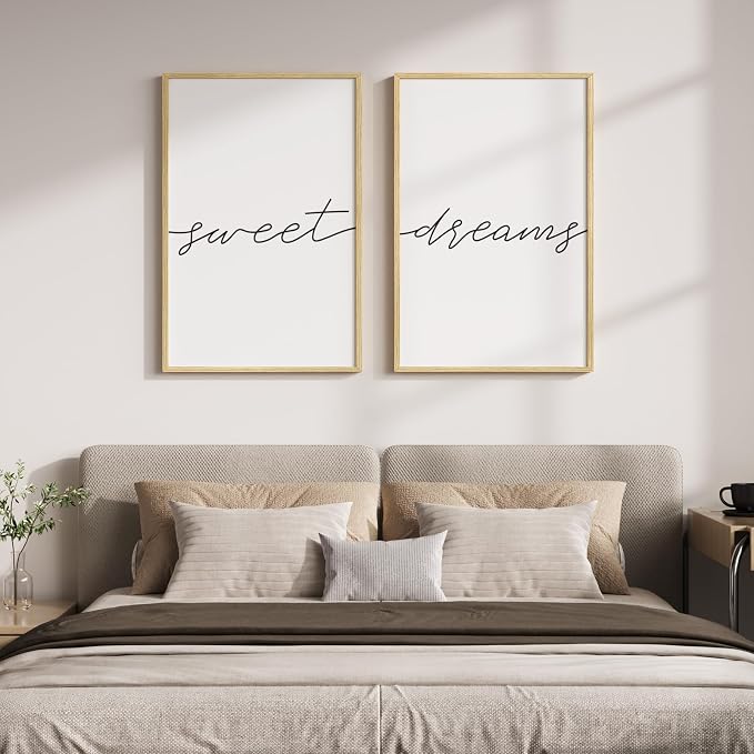 Framed Sweet Dreams Wall Art for Bedroom Decor, Modern Black and White
