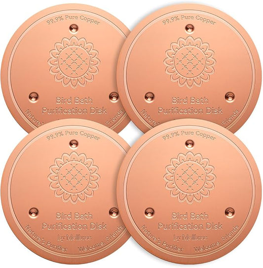 Mellbree 4-Pack Bird Bath Copper Disk, 0.6mm Reinforced 99.99% Pure Copper Cleaning Disk with Triple-Point Support for Physical Safe Clean Water All-Season (Sunflower)