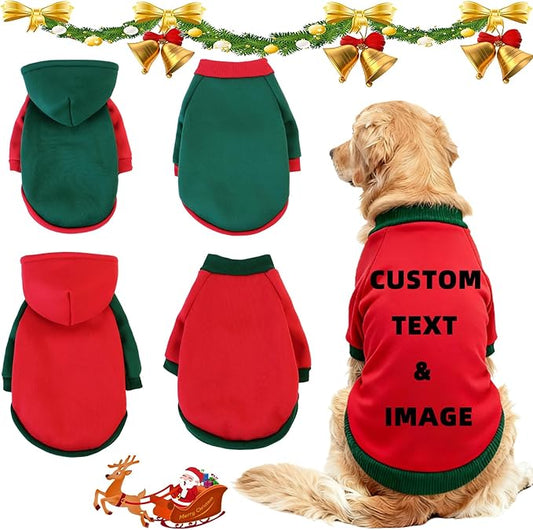Custom Dog Hoodie, Personalized Sweatshirt with Photo Text Name Logo, Customized Hooded Sweater for Small Medium Large Dogs & Cats (Red + Green Sleeves, Medium)