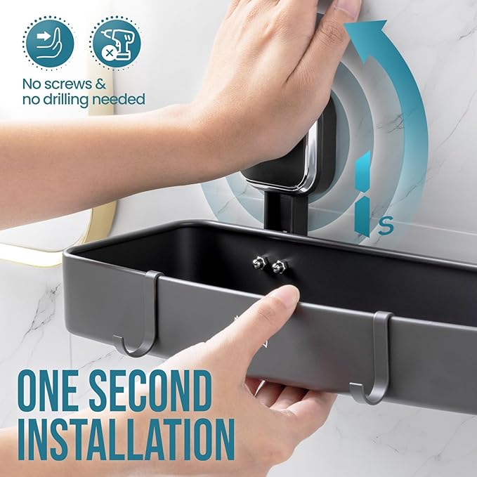 TAILI Shower Caddy Suction Cup, Heavy Duty Shower Organizer for Bathroom, Removable Shelves for Inside Shower, Wall Mounted Aluminum Storage for Bathroom Holder, Dark Gray