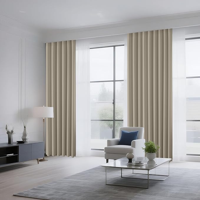 CUCRAF Light Beige Blackout Curtains 96 inch Length 2 Panels Set, Rod Pocket Room Darkening Drapes for Bedroom Living Room, Insulated Thermal Light Blocking Window Curtain (W52 x L96 Inch)