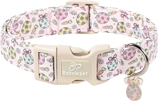 Easter Dog Collar for Small Dogs - Easter Egg Pastel Dog Collars, Cute Girl Dogs Collar, Lightweight Adjustable Pink Spring Holiaday Dog Collars with Quick Release Buckle S