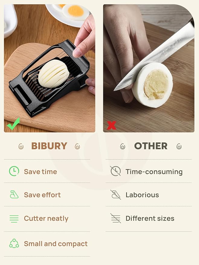 BIBURY Egg Slicer, Egg Cutter for Hard Boiled Eggs, Heavy Duty Aluminium Slicer for Egg Mushroom Strawberry Soft Fruit, Stainless Steel Wires, Dishwasher Safe & Easy to Clean (Black)