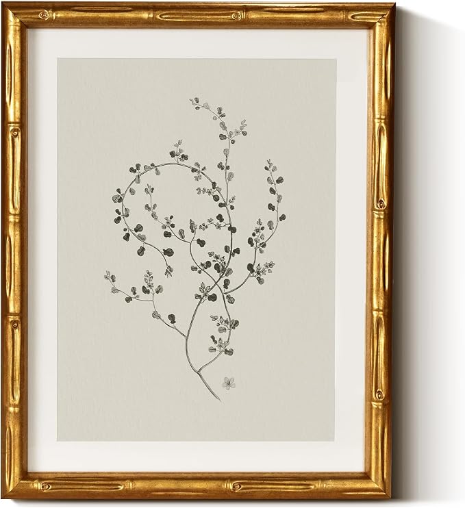 InSimSea Gold Bamboo Framed Canvas Wall Art, Minimalist Floral Botanical