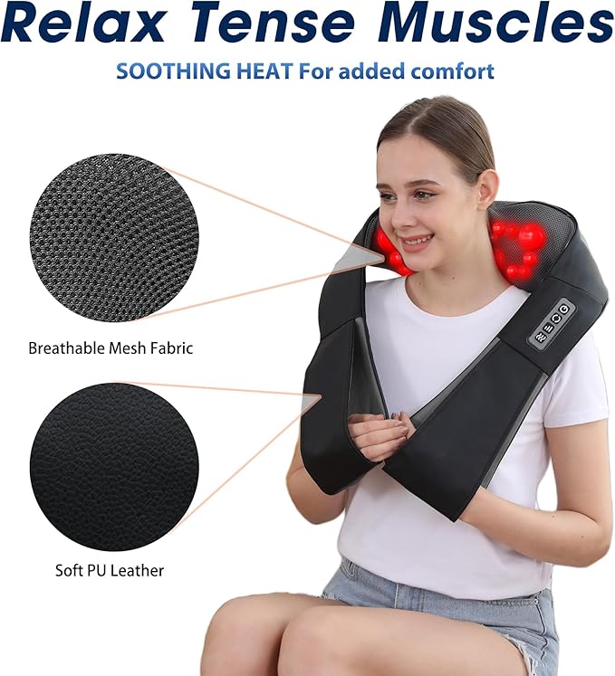 Shiatsu Neck and Back Massager with Heat, Electric Deep Tissue Kneading Neck and Shoulder Massage, Best Gifts for Women Men Mom Dad Mothers Fathers Day Birthday Gift (NOT Cordless)