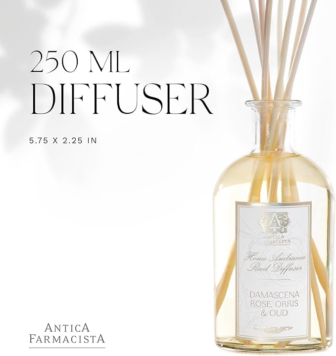 Antica Farmacista Home Ambiance Diffuser - Long-Lasting Reed Scent Diffuser - Luxury Room Freshener Gift - Sandalwood Amber, 8.45 fl oz