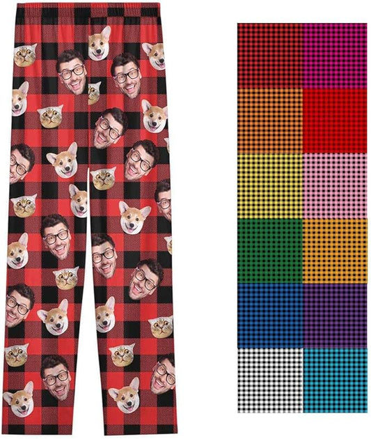 Custom Pajamas Pants with Photo for Men Women:Made in USA Personalized Pajama Trousers,Gifts for Wife Husband