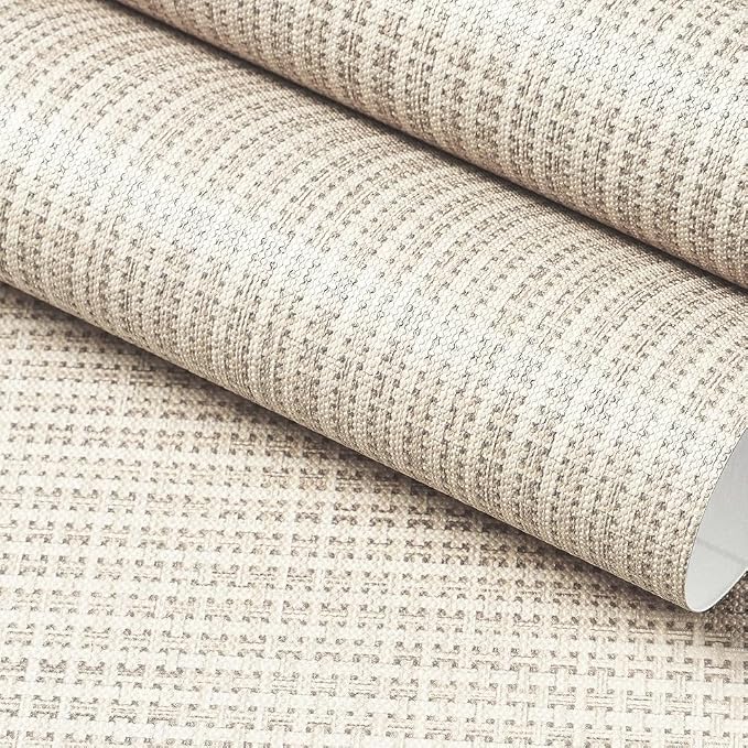 FunStick 16"x240" Thick Beige Wallpaper Peel and Stick Modern Grasscloth