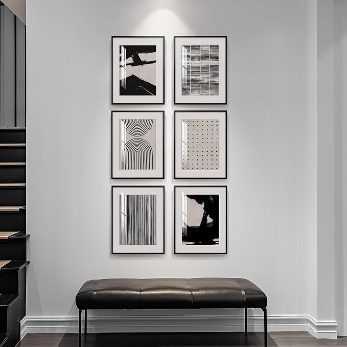 Framed Black and White Abstract Wall Art, 6 Pieces Modern Prints Paintings