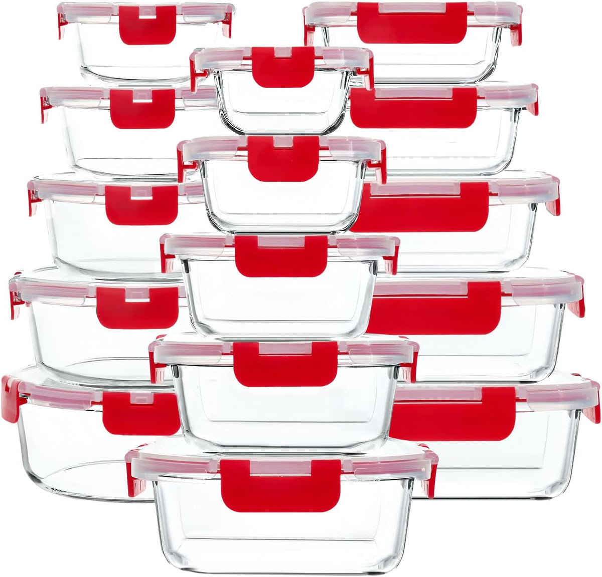 M MCIRCO 30 Pieces Glass Food Storage Containers with Snap Locking Lids,Glass Meal Prep Containers Set - Airtight Lunch Containers, Microwave, Oven, Freezer and Dishwasher