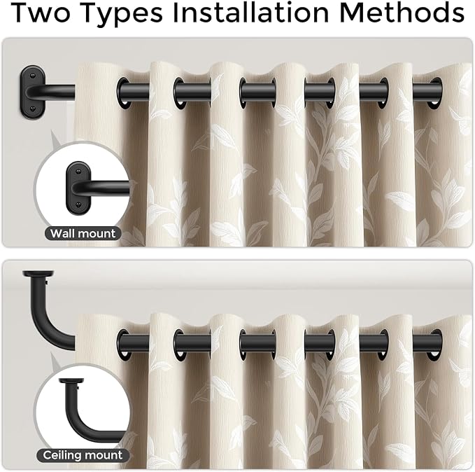 Curtain Rods 36-120 Inch, 1 Inch Adjustable Long Heavy Duty Room Darkening