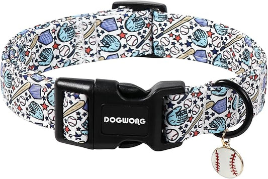 DOGWONG Baseball Dog Collar-Cute Boy Baseball Dog Collar, Adjustable Soft Male Dogs Collars for Small Medium Dogs, XS