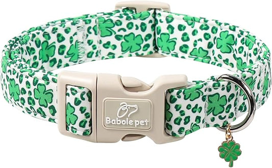 St Patricks Day Dog Collar for Puppy Small Dogs - Leopard Lucky Clover Dog Collars, Lightweight Adjustable Irish Green Festival Shamrock Dogs Collars with Quick Release Buckle XS