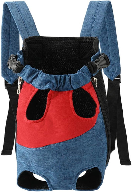 Lightweight Pet Backpack Carrier for Small Dogs & Cats - Easy-Fit Adjustable Straps, Basic Legs-Out Design, Durable for Daily Use (Fits Pets Under 15lb) (Red-Blue Color-Blocked, X-Large)