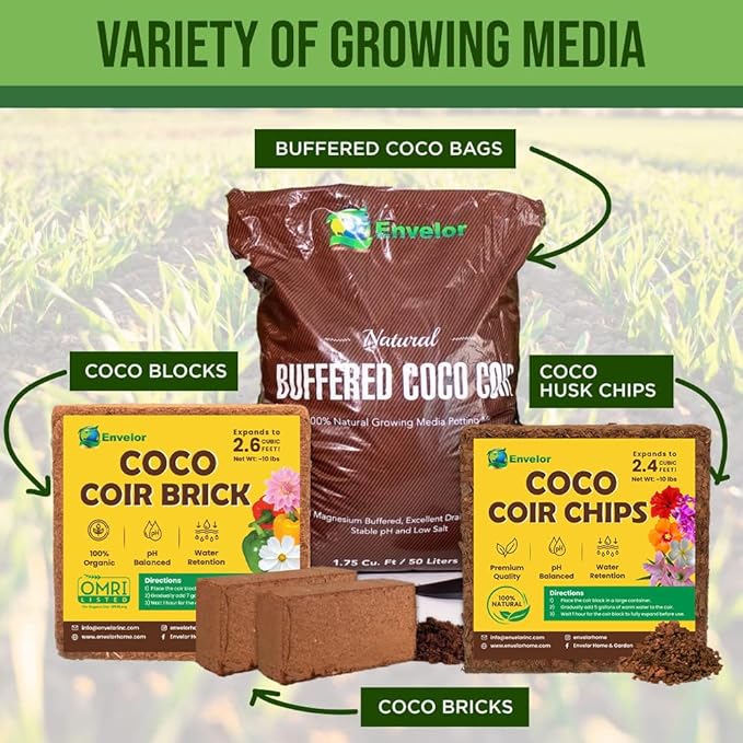 Coco Coir Husk Chips 2-Pack – 2.4 Cu. Ft. Compressed Coconut Coir Bricks, 10 lb. Natural Substrate for Indoor & Outdoor Use, Orchid Bark Alternative, Orchid Potting Mix, Indoor Plant Soil
