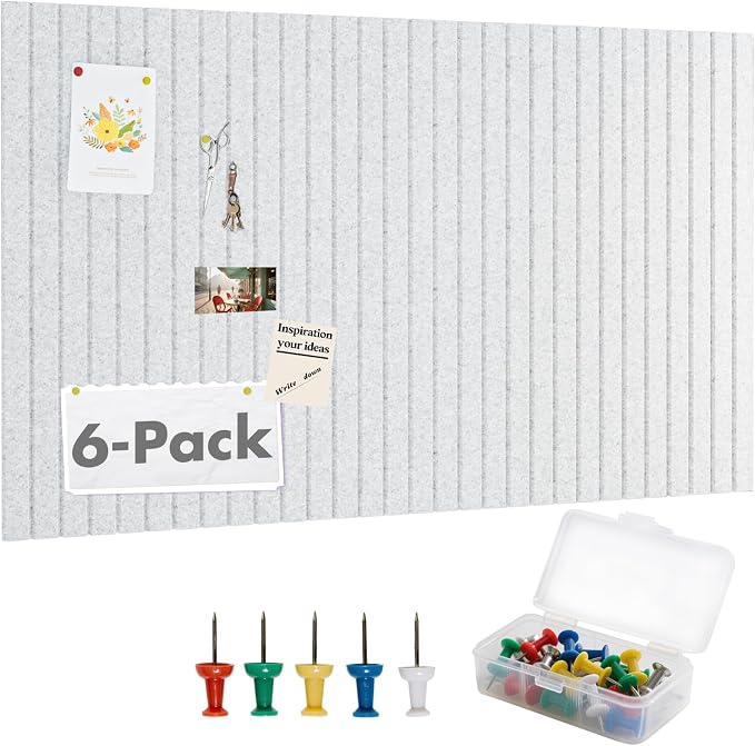 Cork Board Tiles for Wall with Push Pins, Removable 36" x 24" Slat Bulletin