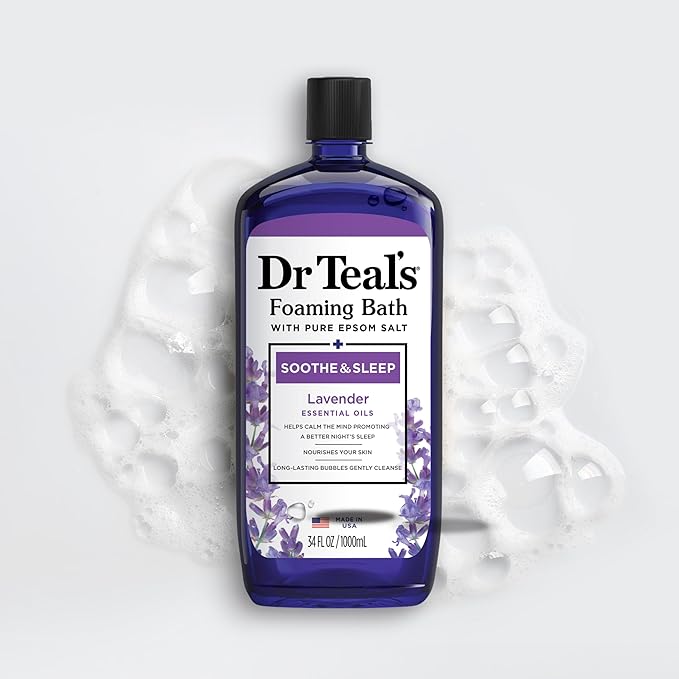 Dr Teal's Foaming Bath with Pure Epsom Salt, Soothe & Sleep with Lavender, 34 fl oz (Pack of 4)