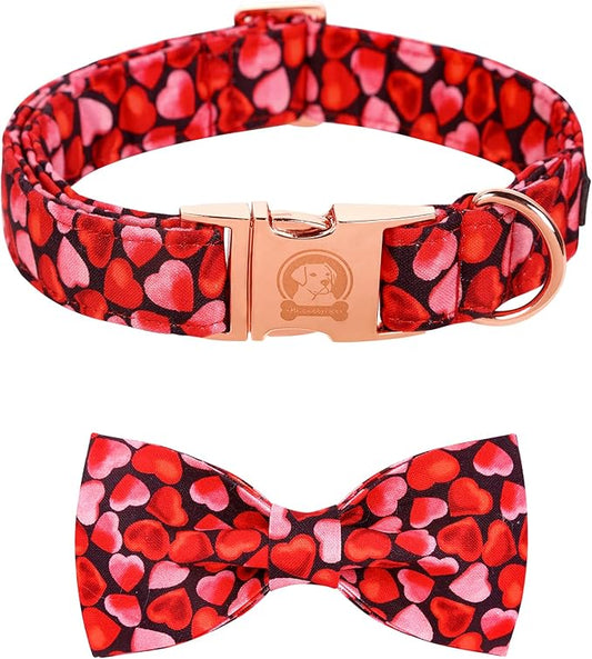 MR. CHUBBYFACE Valentines' Dog Collar with Bowtie Pink Love Pet Collar, Cute Adjustable Puppy Collar for Small Medium Large Dogs