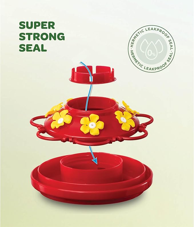 Hummingbird Feeder 10 oz Glass Hummingbird Feeders for Outdoors, with Built-in Ant Guard - Circular Perch with 5 Feeding Ports - Wide Mouth for Easy Filling/2 Part Base for Easy Cleaning