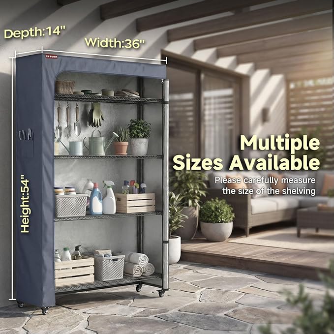 Shelf Cover for Wire Shelving Unit, Fits 36" W x 14" D x 54" H, 600D Waterproof Rack Cover with Side Storage Bag, Dustproof Shelving Cover for Kitchen & Laundry Room (No Shelves Included)