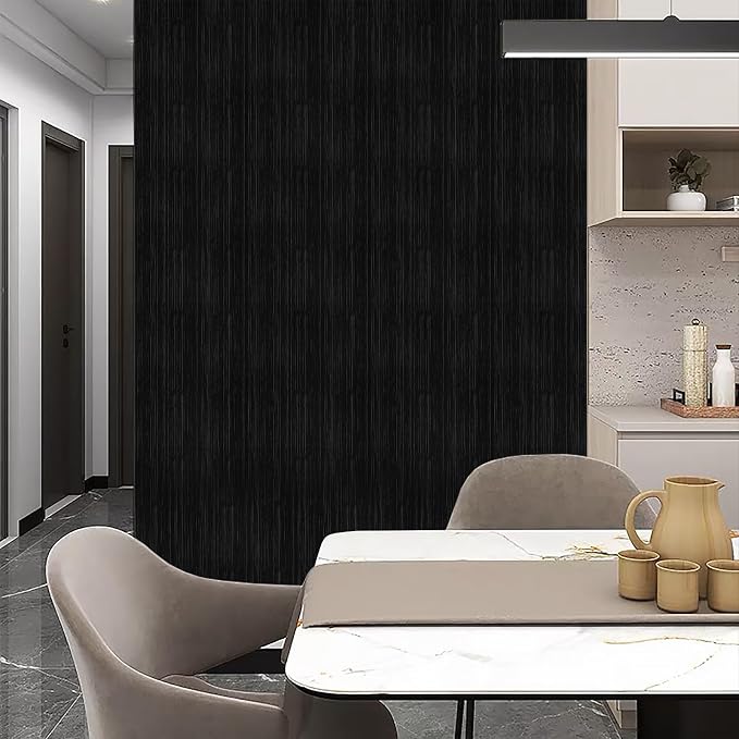 Black Grasscloth Peel and Stick Wallpaper Texture Contact Paper A Set of 15.7"