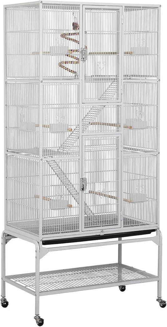 Yaheetech 69-Inch Extra Large Wrought Animal Cage Metal 3 Levels Small Animal Cage w/Cross Shelves and Ladders for Ferret Chinchilla Sugar Glider Squirrel, White
