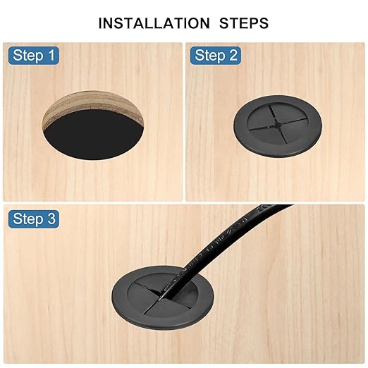 uxcell 2 Pcs Cable Cord Grommet, 1-3/4 Inch (45mm) Desk Grommet Flexible Rubber Grommets Wire Hole Cover Pass Through for Office Computer Desk Wire Organizer, Black