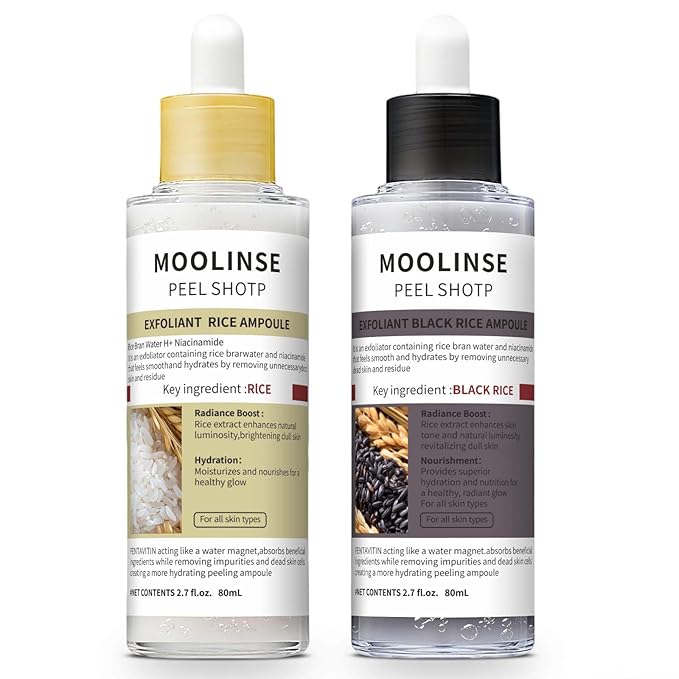 Peel Shot Glow Black and White Rice Peeling Ampoule, Soft Exfoliating Face and Body Scrub Dead Skin Cells Remover,Gentle Peel & Deep Hydration for All Skin Types (White+Black)