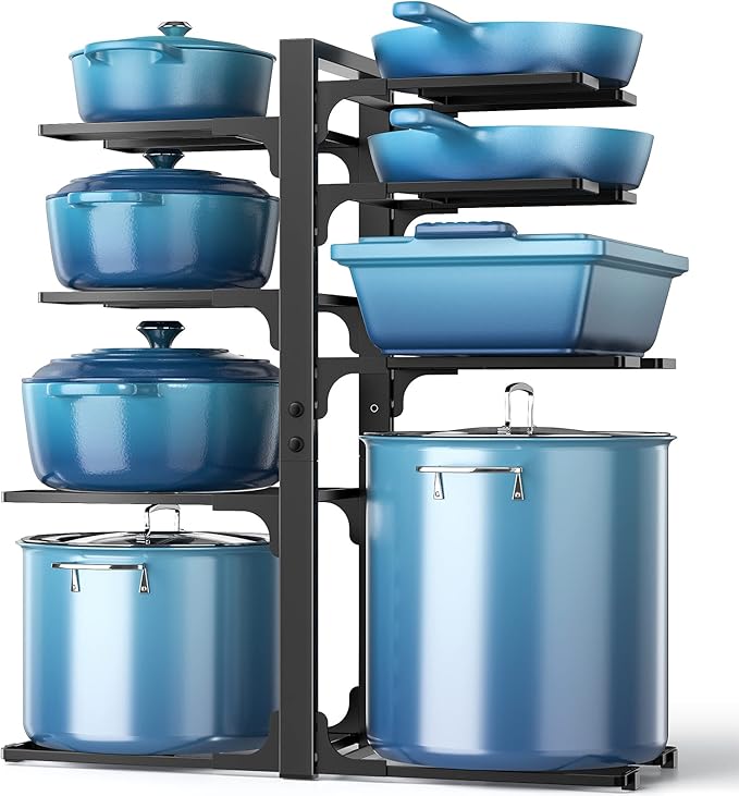 ORDORA Pots and Pans Organizer: under Cabinet, 20.8" Height Heavy Duty 120LBS Pots Pans Organizer Rack for under Cabinet 8-Tier Adjustable for Big Stockpots, Dutch Oven, Cast-iron Pans, Heavy Cookware