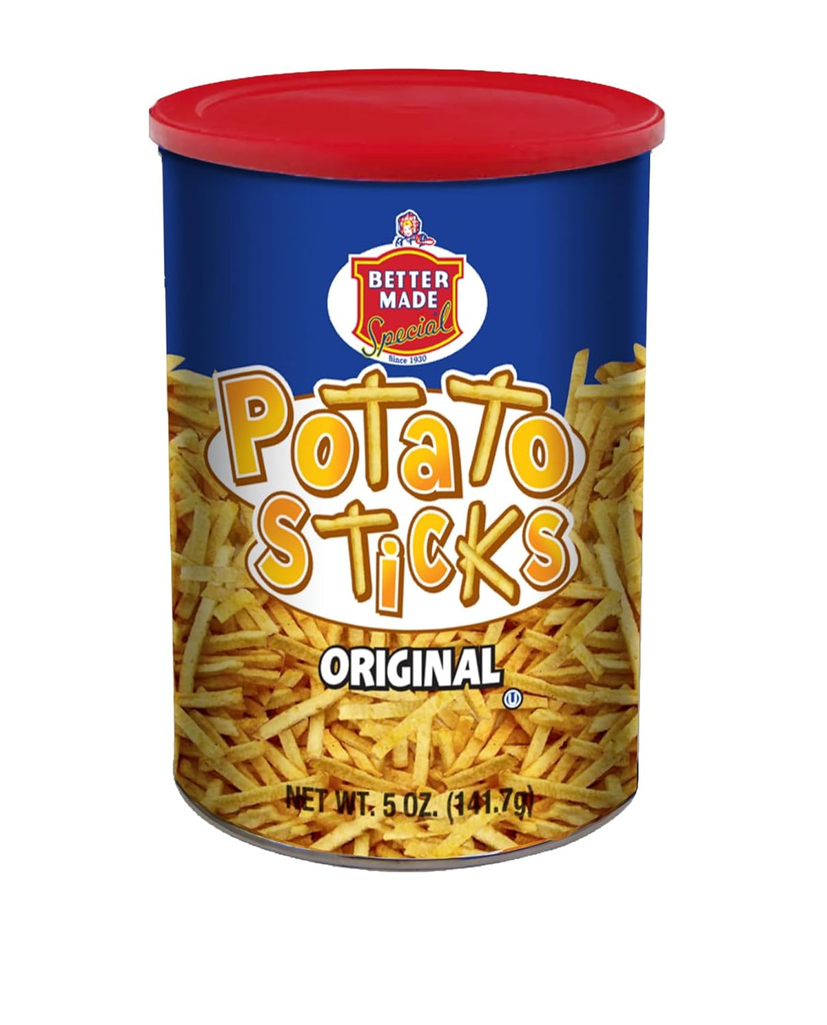 Better Made Potato Sticks 5oz Canister - Shoestring Potato Sticks - Gluten Free - Crunchy, Crispy Snack from Fresh Potatoes - Resealable Lid (Original, Single Can)