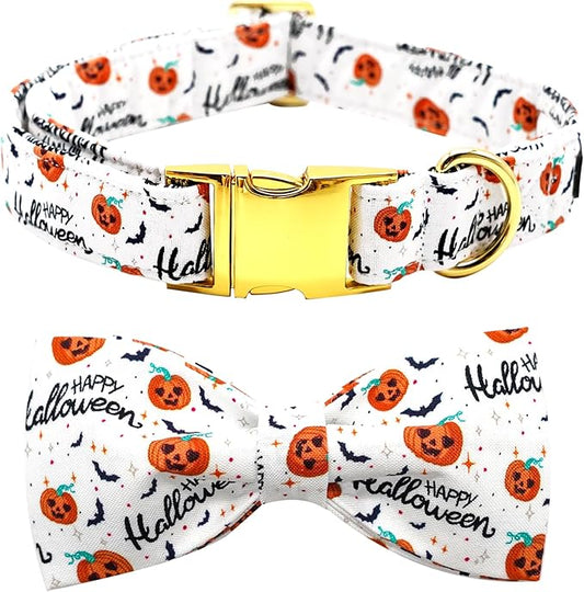 Halloween Dog Collar, Pet Collar Bow Pumpkin Pet Collar Girl Boy Holiday Collars Gift Bow Cute Soft Puppy Collars for Medium Dogs