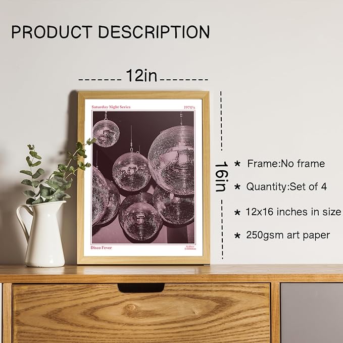 NaZaUK Trendy Preppy Retro Y2K Room Decor, Bar Cart Decor, 12x16 Prints
