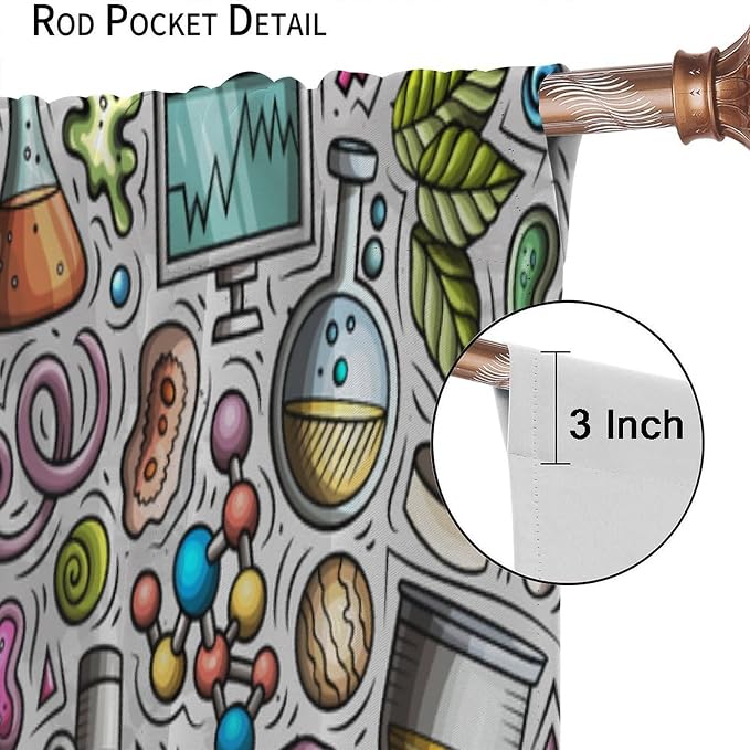 Science Symbols Kids Curtain Sketches Cartoon Chemistry Physics Geometry Education Pattern Print Window Drapes for Bedroom Living Room Kitchen Decor,2 Panel Set,42x45 Inch Decor