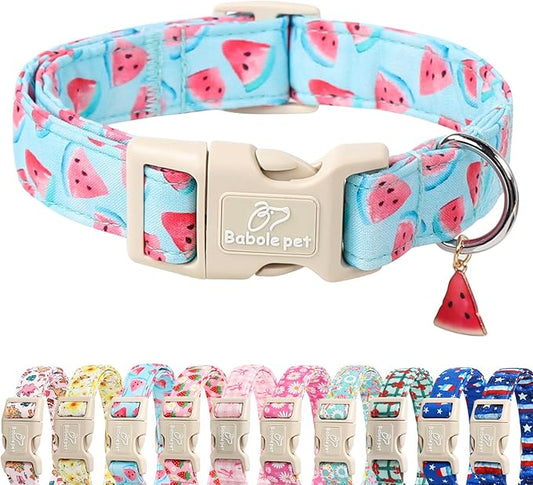 Adjustable Summer Dog Collar, Cute Watermelon Dog Collars for Puppy Small Dogs, Lightweight Quick-Release Buckle Collar for Boy&Girl Dogs XS