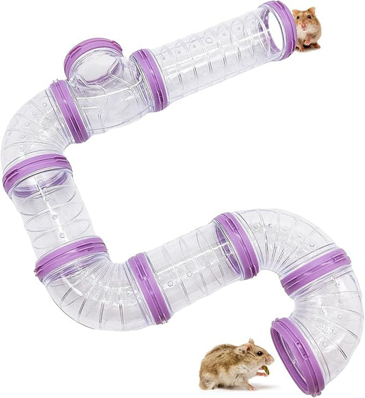 8PCS Hamster Tunnel Tube DIY Assorted Toy Transparent Adventure Pipe Playground Excercise Set for Mouse Syrian Hamster Gerbil (Purple)