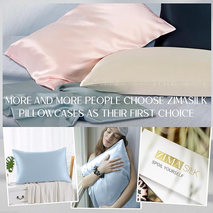 ZIMASILK 100% Pure Mulberry Silk Pillowcase for Hair and Skin Health,Soft and Smooth,Both Sides Premium Grade 6A Silk,600 Thread Count,with Hidden Zipper,1pc(Toddler 13''x18'',Light Blue)