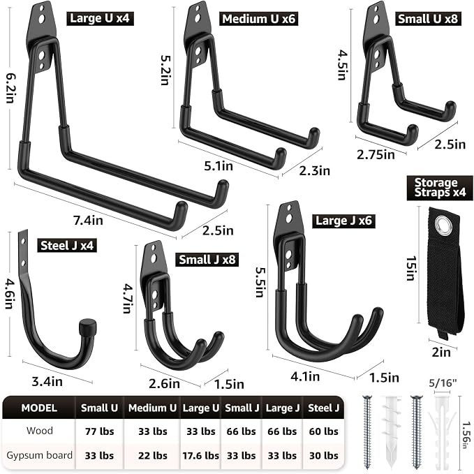 40 Pack Garage Hooks, Heavy Duty Steel Wall Mount Utility Hangers