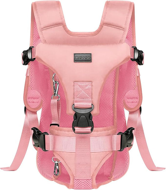 Dog Front Carrier Backpack, Legs Out Secure-Fit Pet Chest Carrier for Small Dogs (6-17 lbs), Adjustable Pet Carriers with Safety Belt, Hands Free Dog Backpack Carriers for Hiking Cycling (S, Pink)