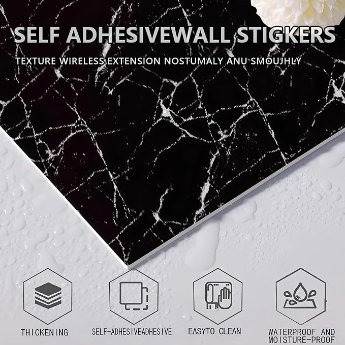 10pcs Peel and Stick Tile Shower Waterproof Marble Tiles Wall Panels,