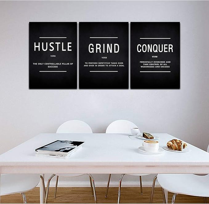 KAWAHONE Success Quotes Wall Art, Grind Hustle Conquer Motivation Wall Poster