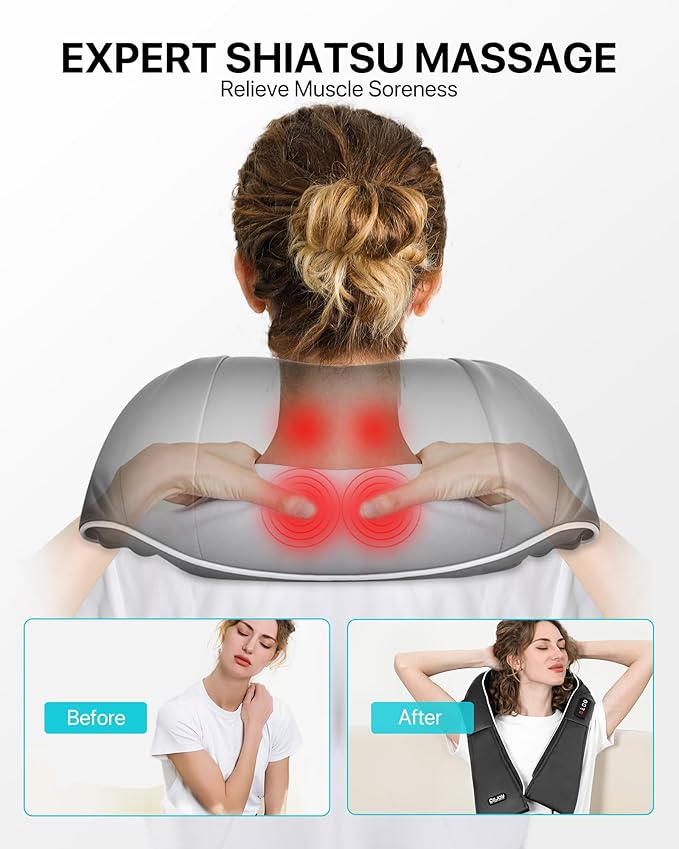ALLJOY Neck Massager for Pain Relief Deep Tissue with Heat, 3D Kneading Shiatsu Neck and Back Massager for Shoulder Full Body Home Office Car Use, Christmas Gifts for Dad Men Mom Women