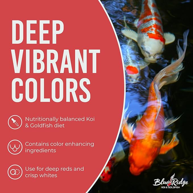 Blue Ridge Koi Fish Food 25lb - Koi Food 3/16” Large and Mini Blend Growth Formula, Goldfish Food, Premium Fish Food for Ponds, Ponds Fish Food, Floating Pond Pellets