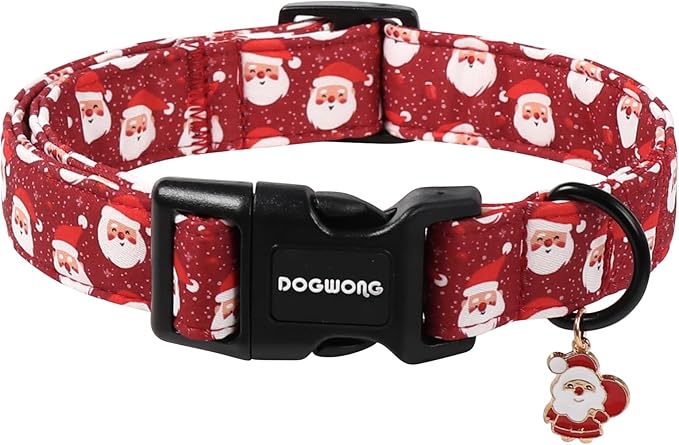 DOGWONG Christmas Dog Collar, Red Santa Claus Print Cute Dog Collars Winter Holiday Male Female Adjustable Dog Collar for Small Dogs