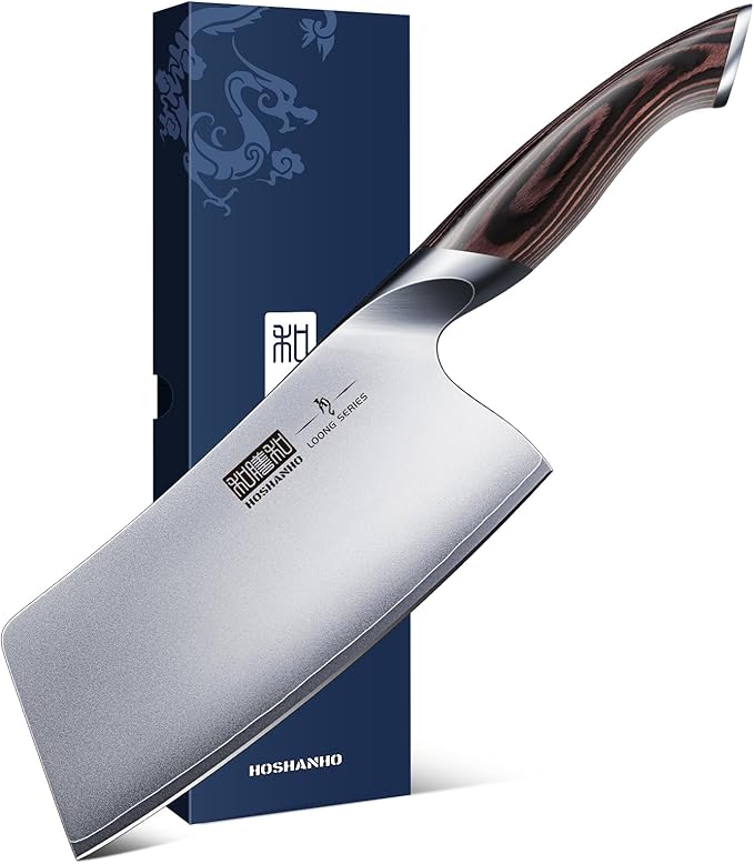 HOSHANHO Cleaver Knife 7 Inch, Ultra Sharp Japanese High Carbon Steel Vegetable Meat Cleaver, Multifunction Chopper Butcher Knife for Home Kitchen and Restaurant
