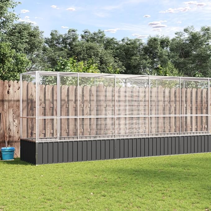 Large Metal Heavy Duty Walk-in Aviary Cage with Extension, Ample Activity Space Bird Cage with Lockable Door Also for Chickens and Rabbits, Silver 410.4"x42.1"x83.5" Steel,-410