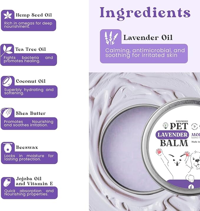 Pet Lavender Balm for Dogs & Cats Made in USA – Soothes Dry, Cracked Paws & Noses – Natural Paw & Nose Moisturizer with Healing Ingredients – Organic Dog Paw Pad Protector for Extreme Weather